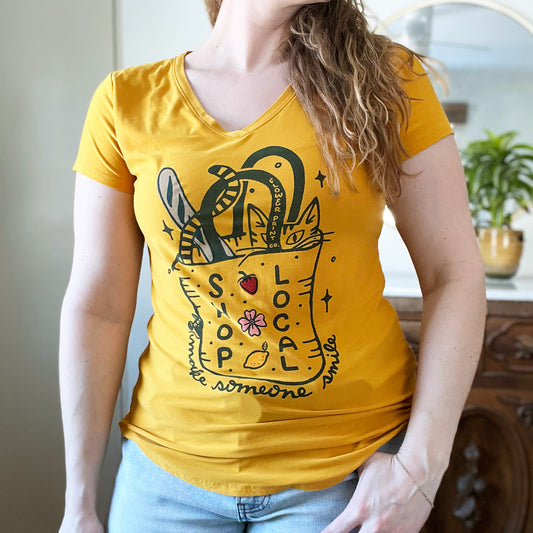 Shop Local | Mustard Yellow V-Neck Shirt | Large