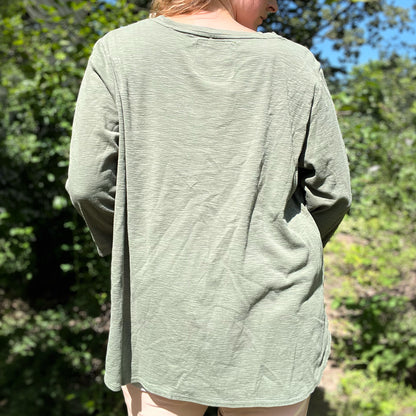 November Birth Flower | Chrysanthemum | Olive Green 3/4 Sleeve Shirt | 2X