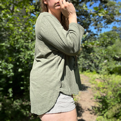 November Birth Flower | Chrysanthemum | Olive Green 3/4 Sleeve Shirt | 2X