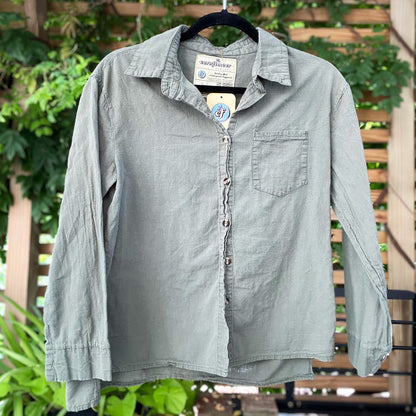 November Birth Flower | Chrysanthemum | Olive Green Button Up | Medium