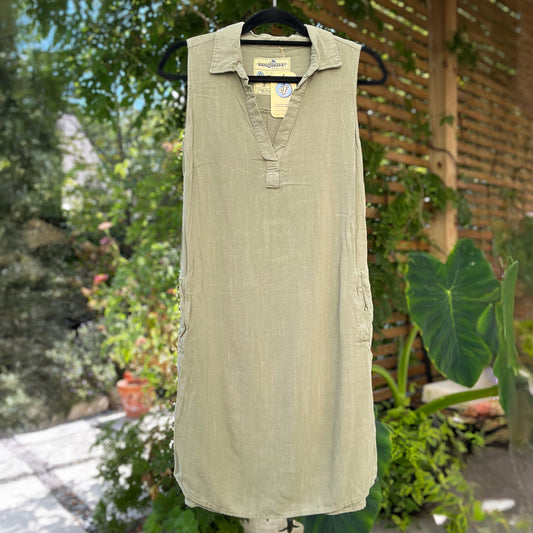 September Birth Flower | Morning Glory | Olive Green Dress w Pockets | Small