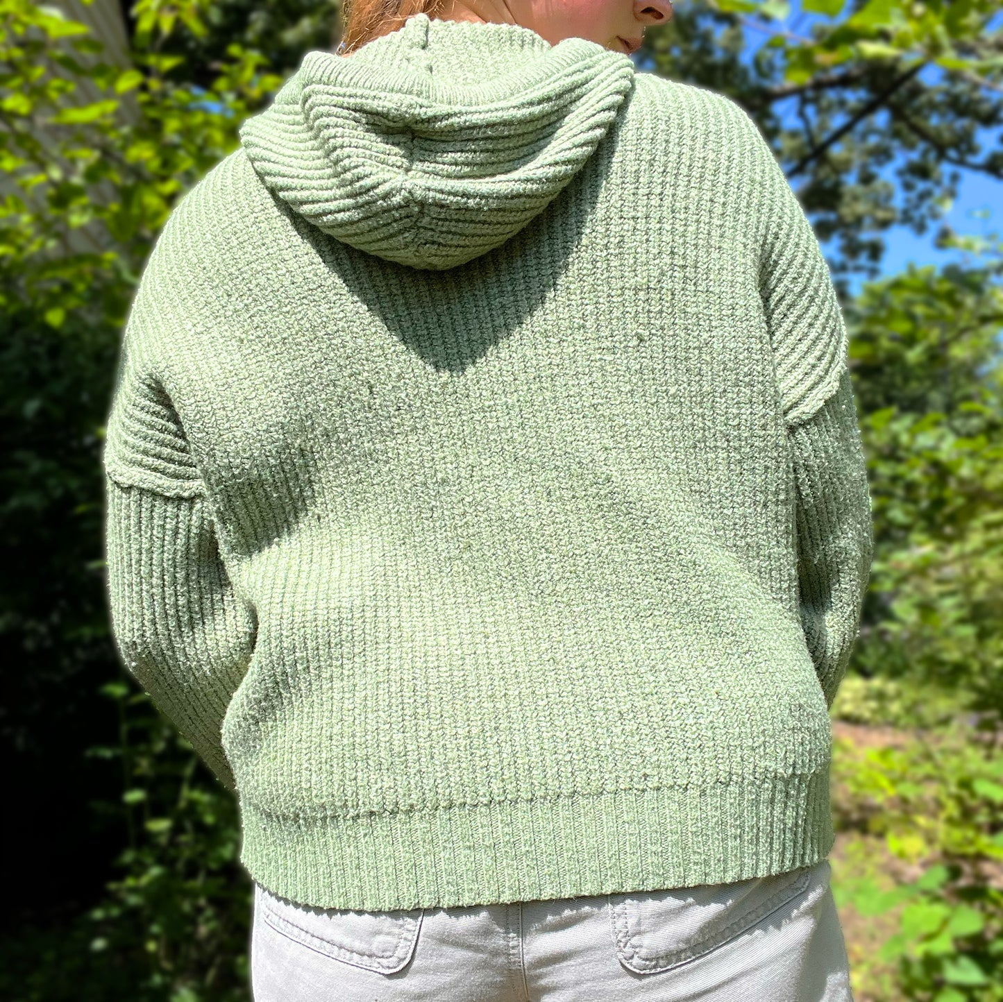 October Birth Flower | Marigold | Green Knit Pullover Hoodie | Medium