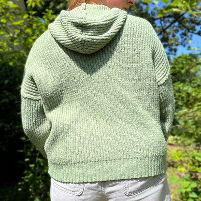 October Birth Flower | Marigold | Green Knit Pullover Hoodie | Medium