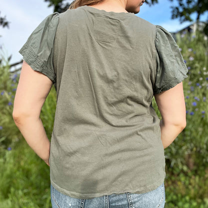 Hope Lives Here | Snow Drops | January Birth Flower | Olive Green Tee | XL