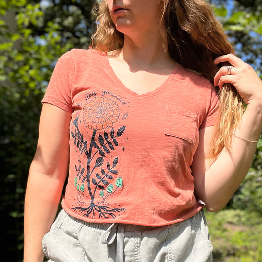 October Birth Flower | Marigold | Orange V-Neck Crop Top | Small