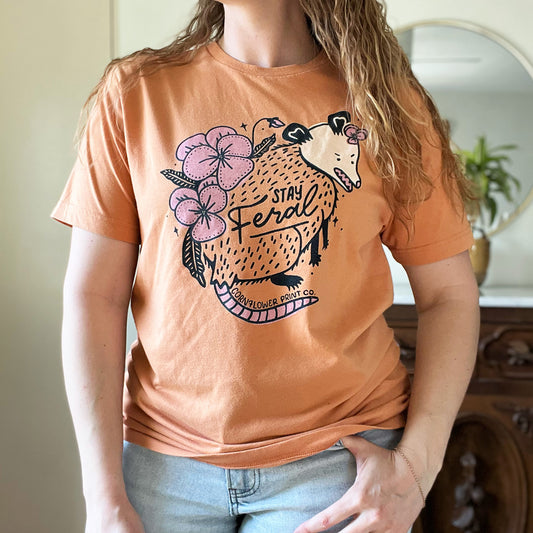 Stay Feral | Opossum | Orange Tee | Medium