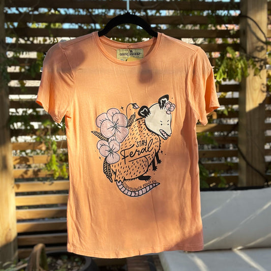 Stay Feral | Opossum | Orange Soft Tee | XS