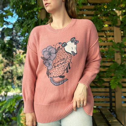 Stay Feral | Opossum | Oversized Pink Knit Sweater | Small