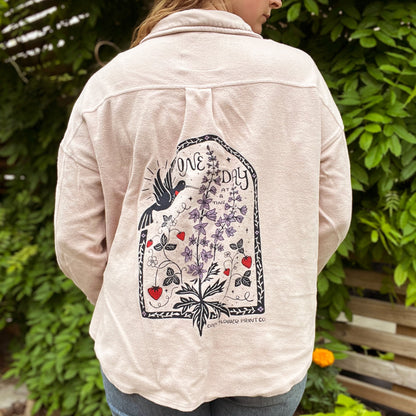 One Day at a Time | July Birth Flower | Light Pink Cozy Button Up | Medium