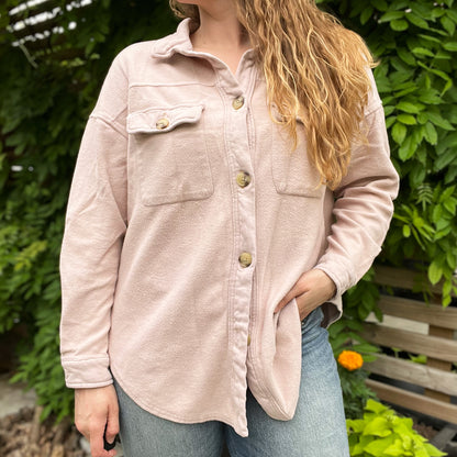 One Day at a Time | July Birth Flower | Light Pink Cozy Button Up | Medium