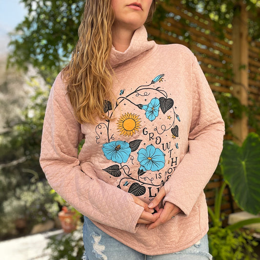 September Birth Flower | Morning Glory | Pink Sweatshirt w Thumbholes | XL