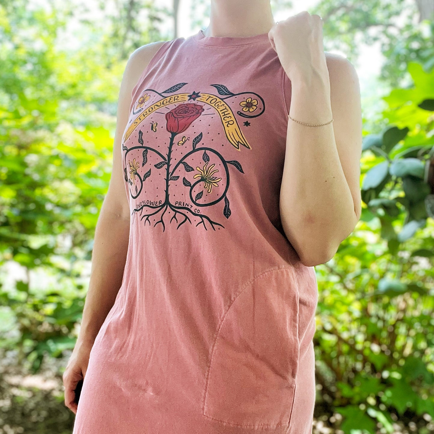 Stronger Together | June Birth Flower | Pink Midi Dress | Medium