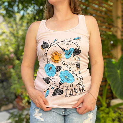 September Birth Flower | Morning Glory | Pink Ribbed Tank Top | Large