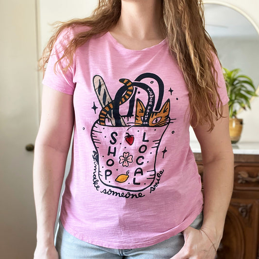 Shop Local | Pink Scoop Neck Tee | Medium