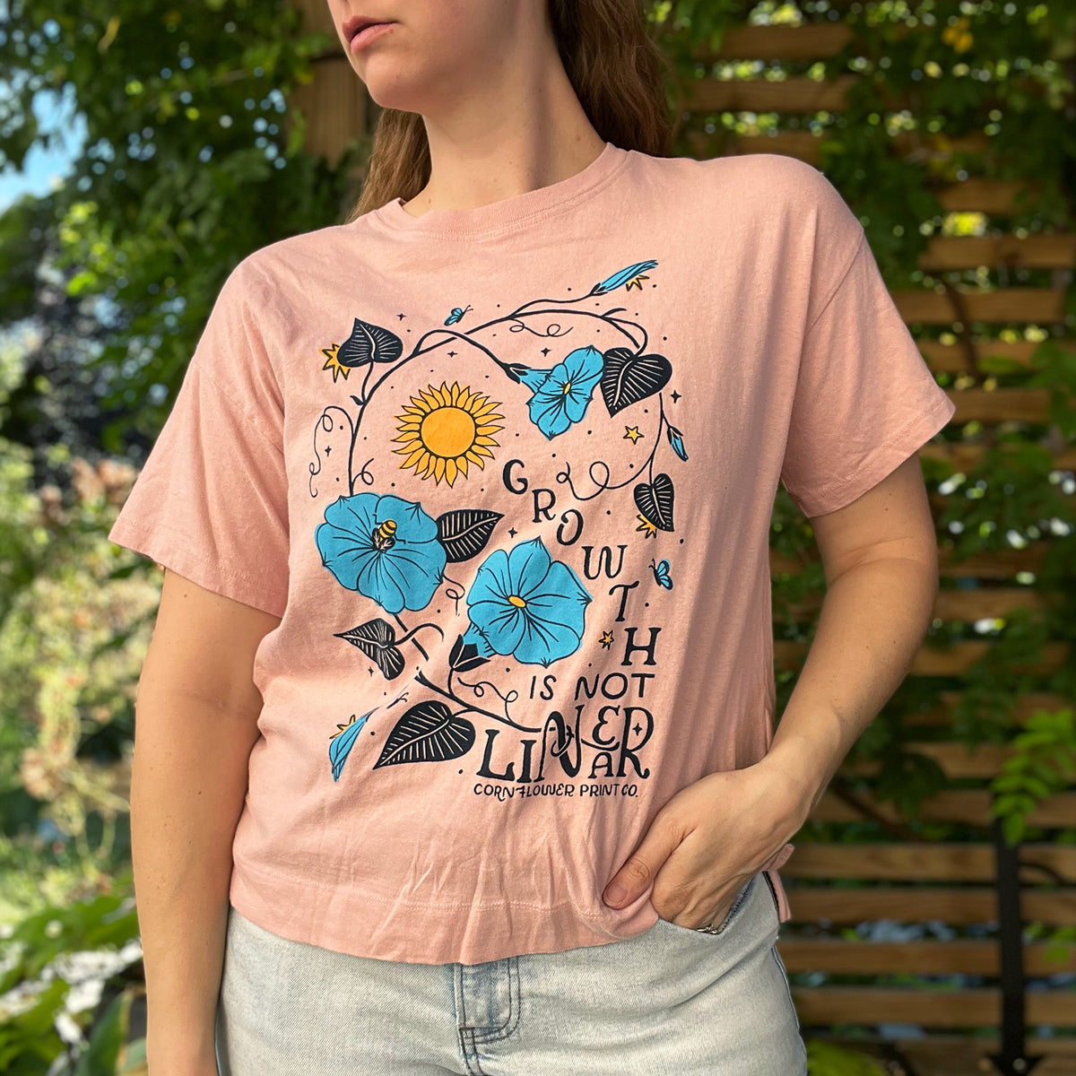 September Birth Flower | Morning Glory | Pink Tee | Medium