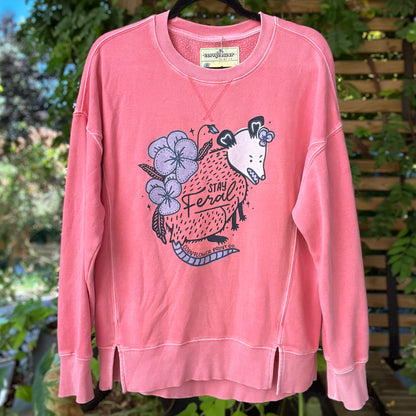 Stay Feral | Opossum | Pink Sweatshirt | XS