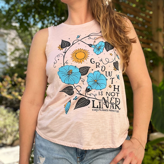 September Birth Flower | Morning Glory | Pink Tank Top | Medium
