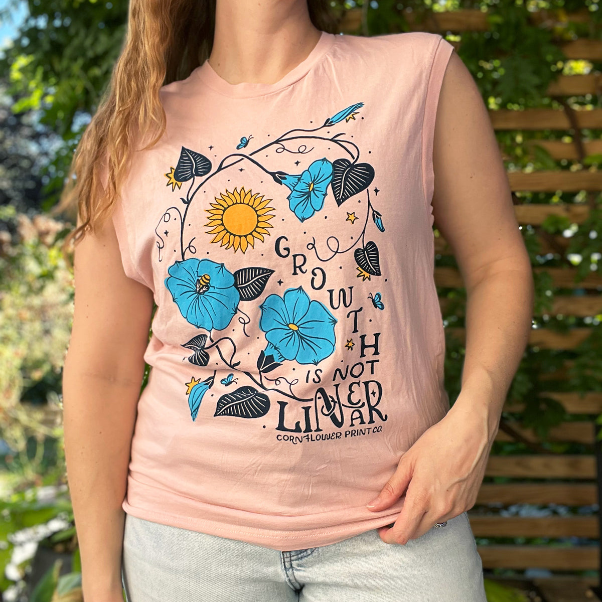September Birth Flower | Morning Glory | Pink Tank Top | Medium