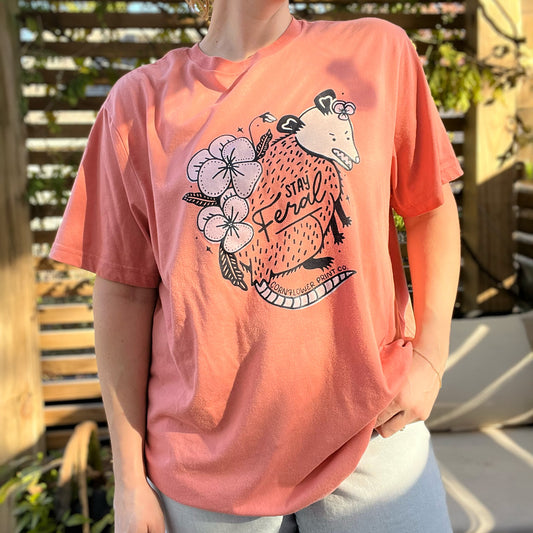 Stay Feral | Opossum | Pink Comfy Tee | 2X