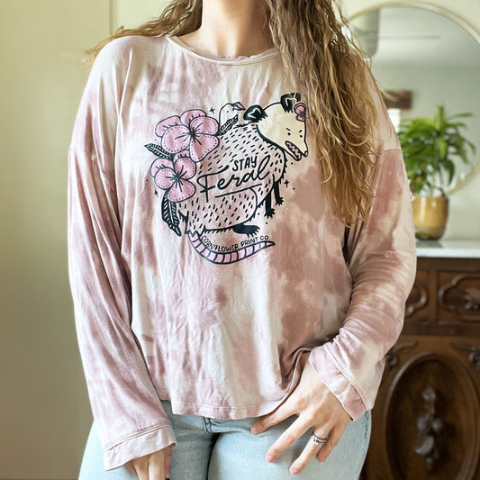 Stay Feral | Opossum | Purple Tiedye Long Sleeve Shirt | XL