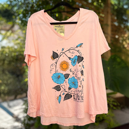 September Birth Flower | Morning Glory | Pink V-Neck Tee | 3X