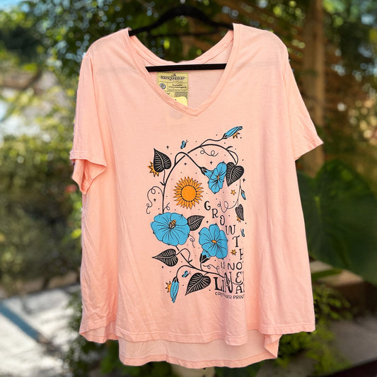 September Birth Flower | Morning Glory | Pink V-Neck Tee | 3X
