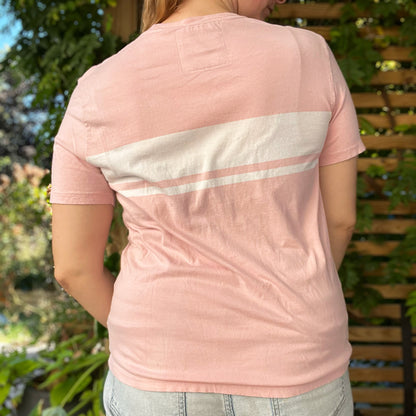Peace, Love & Berries | Holly | December Birth Flower | Pink w/ White Striped Tee | Medium