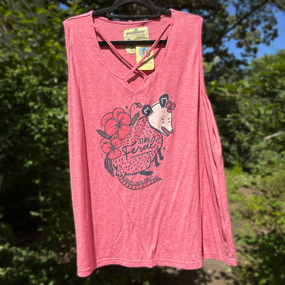 Stay Feral | Opossum | Heather Pink Tank Top | 3X