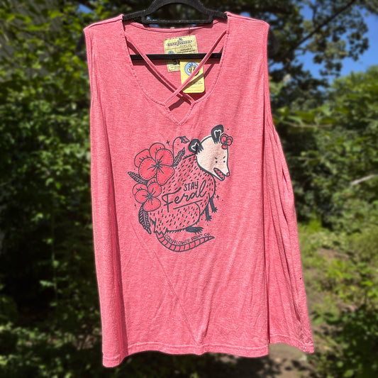 Stay Feral | Opossum | Heather Pink Tank Top | 3X