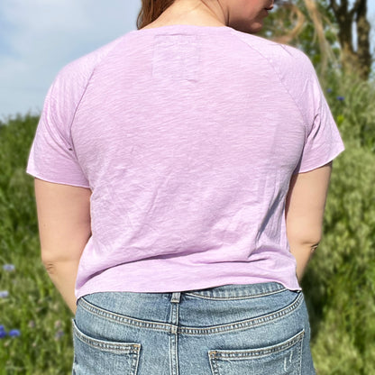 One Day at a Time | July Birth Flower | Purple Cut Off Crop Top | Medium