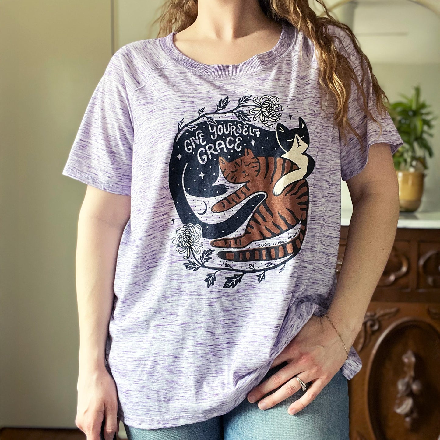 November Birth Flower | Chrysanthemum | Heather Purple Tee | XL