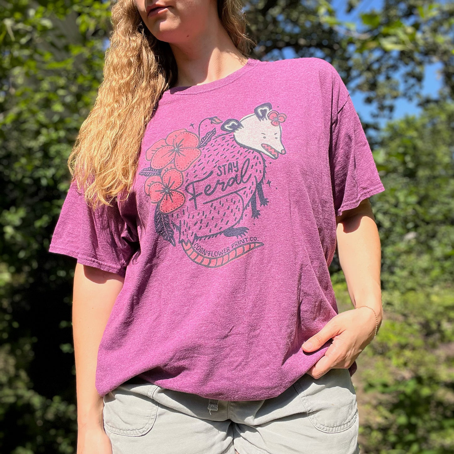 Stay Feral | Opossum | Purple Tee | XL