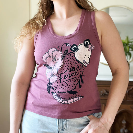 Stay Feral | Opossum | Purple Tank Top | XL