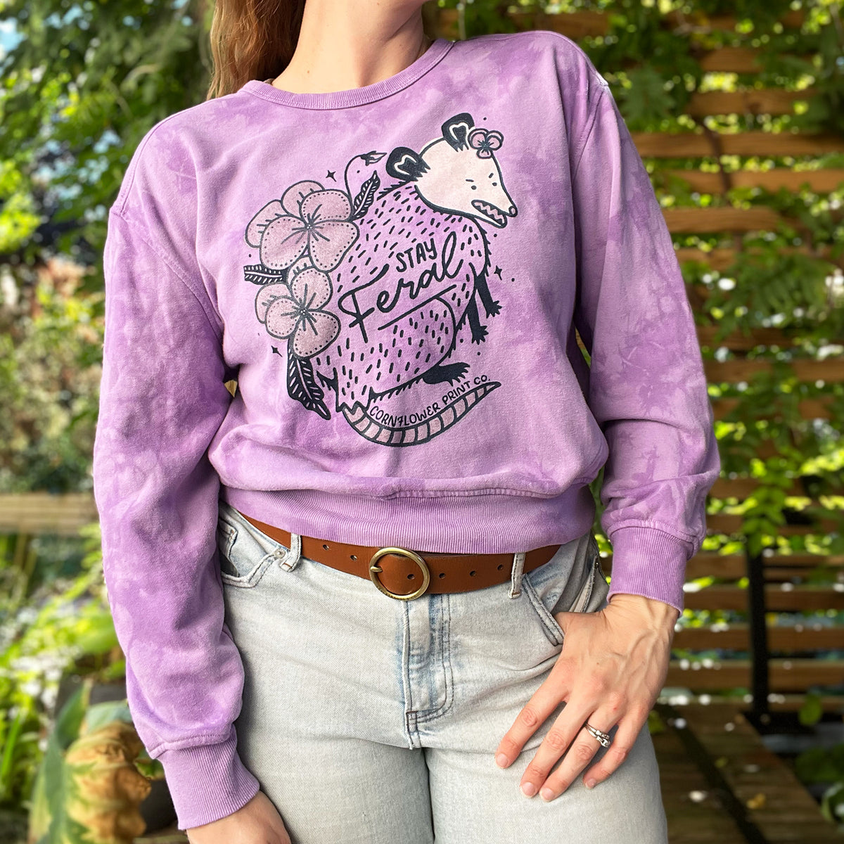 Stay Feral | Opossum | Purple Tiedye Sweatshirt | Medium