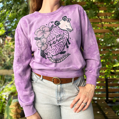 Stay Feral | Opossum | Purple Tiedye Sweatshirt | Medium