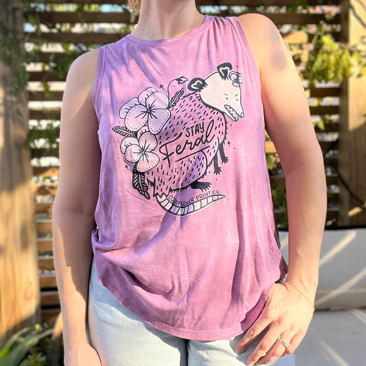 Stay Feral | Opossum | Purple Tiedye Tank Top | Large