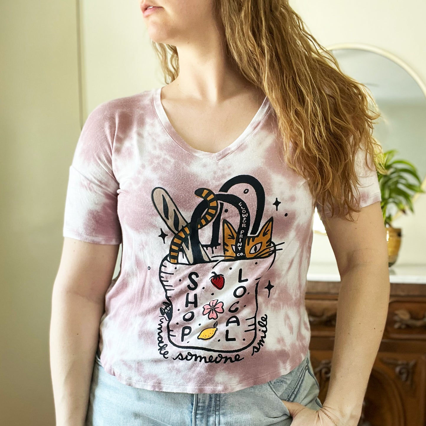 Shop Local | Purple Tiedye V-Neck Short Sleeve Shirt | Small