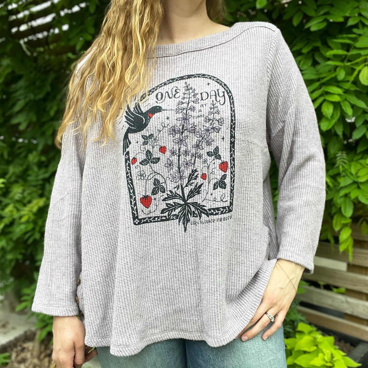 One Day at a Time | July Birth Flower | Purple Knit Pullover | 2X