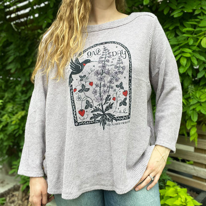 One Day at a Time | July Birth Flower | Purple Knit Pullover | 2X