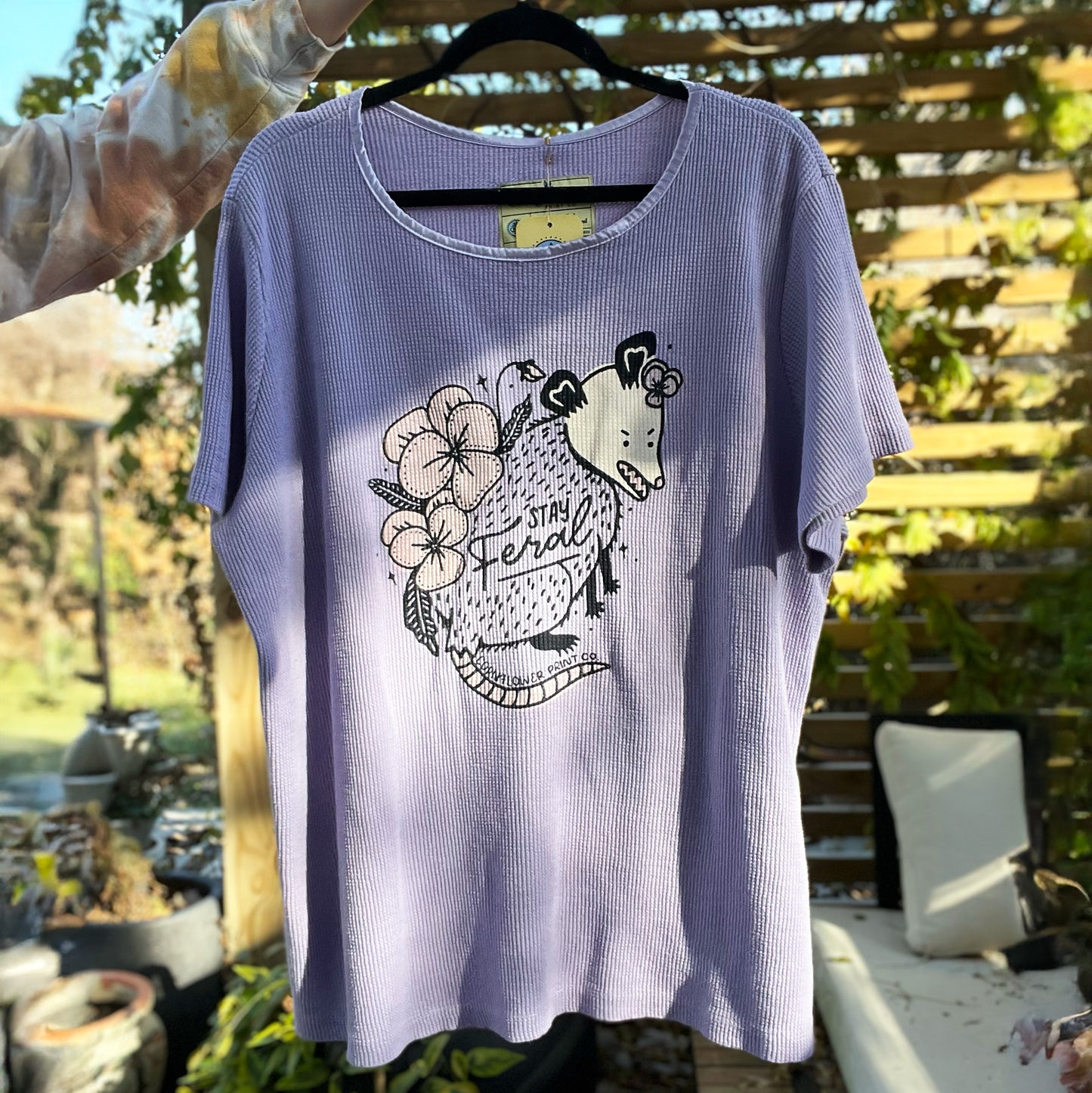 Stay Feral | Opossum | Purple Waffle Knit Tee | 2X