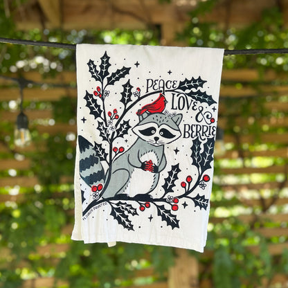 Tea Towel | Holly & Raccoon | December Birth Flower
