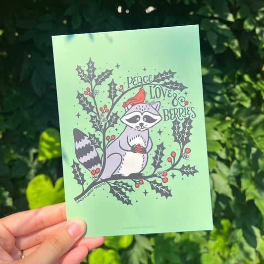 Postcard | December Birth Flower | Holly & Berries