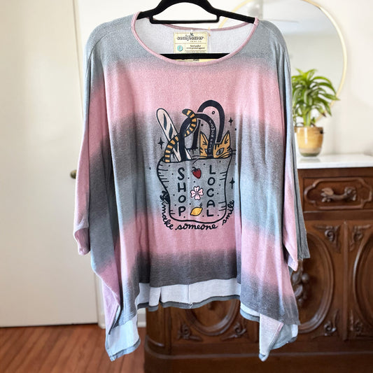 Shop Local | Pink / Gray Striped Ombre Raglan Shirt | 3X