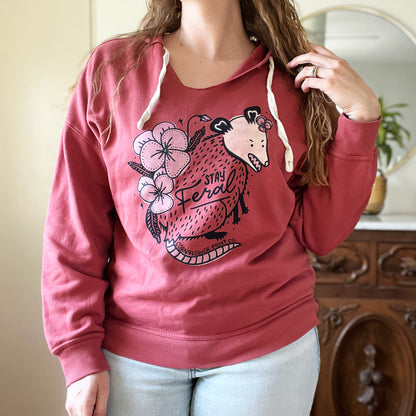 Stay Feral | Opossum | Red Hoodie | Medium