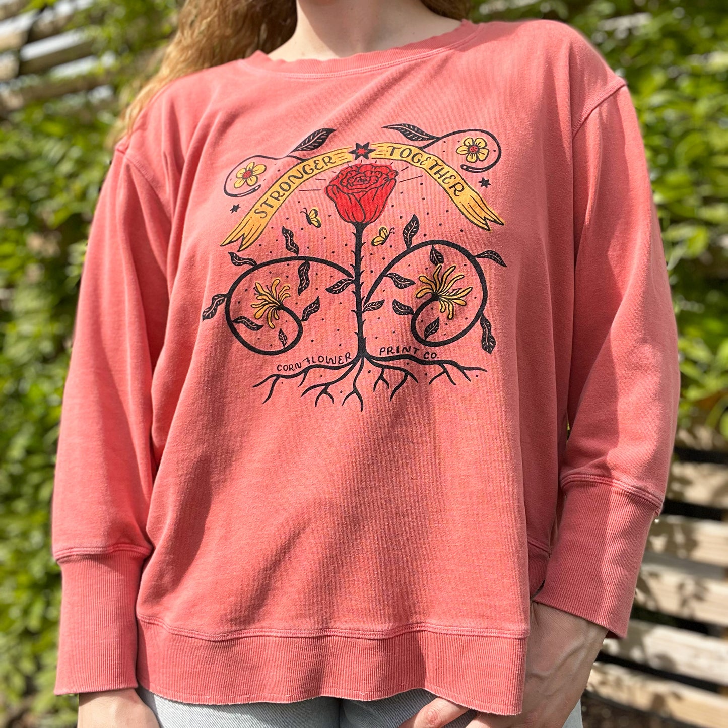 Stronger Together | June Birth Flower | Reddish Pink Lightweight Sweater | XL
