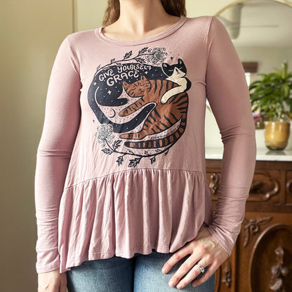 November Birth Flower | Chrysanthemum | Pink Flowy Long Sleeve | Small