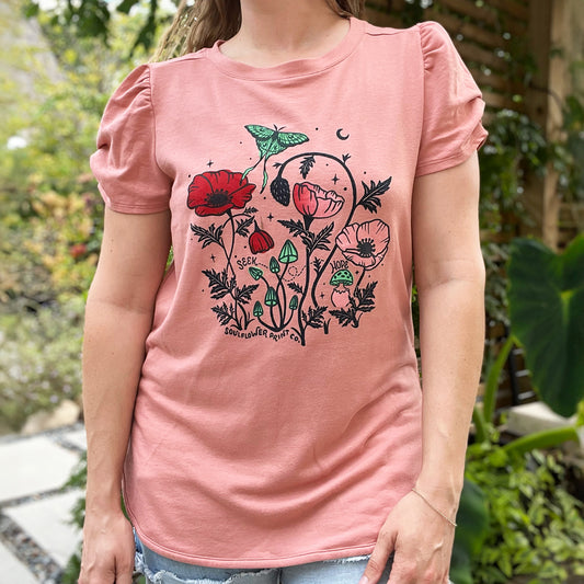 Seek Hope | August Birth Flower | Pink Ruffle Sleeve Top | XL