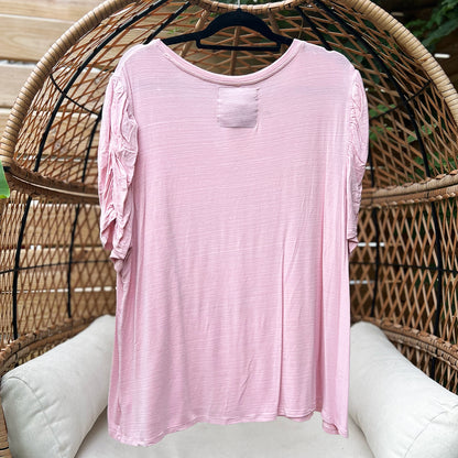 Self Care Cat | Light Pink with Ruched Sleeve Tee | 3X