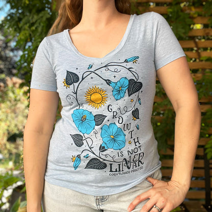 September Birth Flower | Morning Glory | Light Blue Heather V-Neck Tee | Small