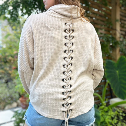 September Birth Flower | Morning Glory | Cream Cowl Neck Long Sleeve | XL